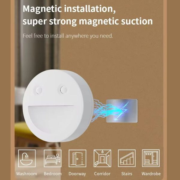 Smiley Face Smart Sensor Night Light Magnetic Wireless Aisle Light (White) - Image 5