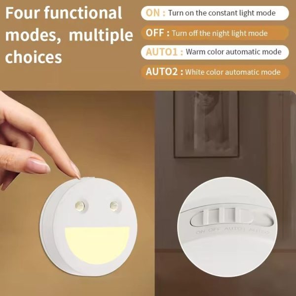 Smiley Face Smart Sensor Night Light Magnetic Wireless Aisle Light (White) - Image 7