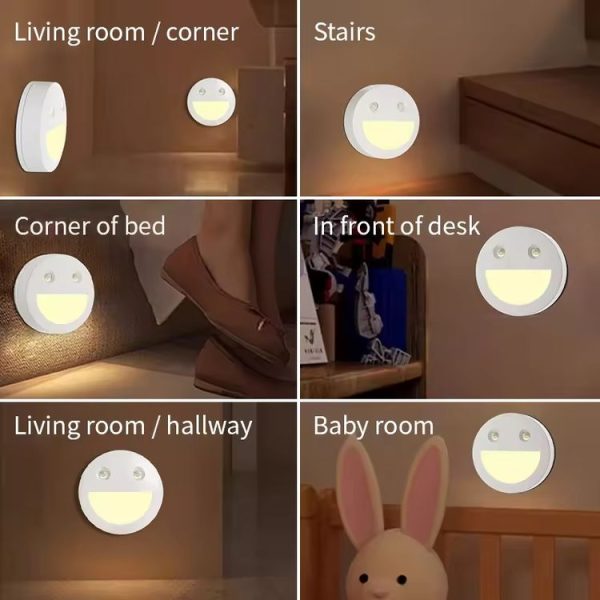 Smiley Face Smart Sensor Night Light Magnetic Wireless Aisle Light (White) - Image 8