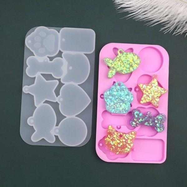 8 Grids Cats Paw Pentagram Love Fish Molds Silicone Drip Mould (Pink) - Image 4