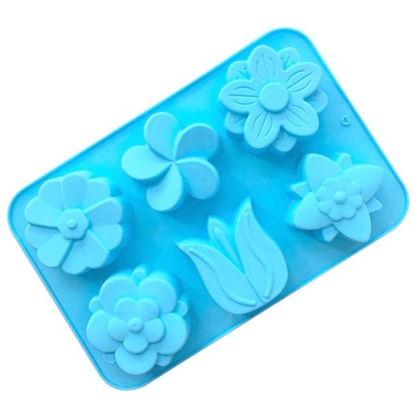 6 Grids Flower Silicone Baking Cake Molds DIY Handmade Soap Mould (Light Blue)