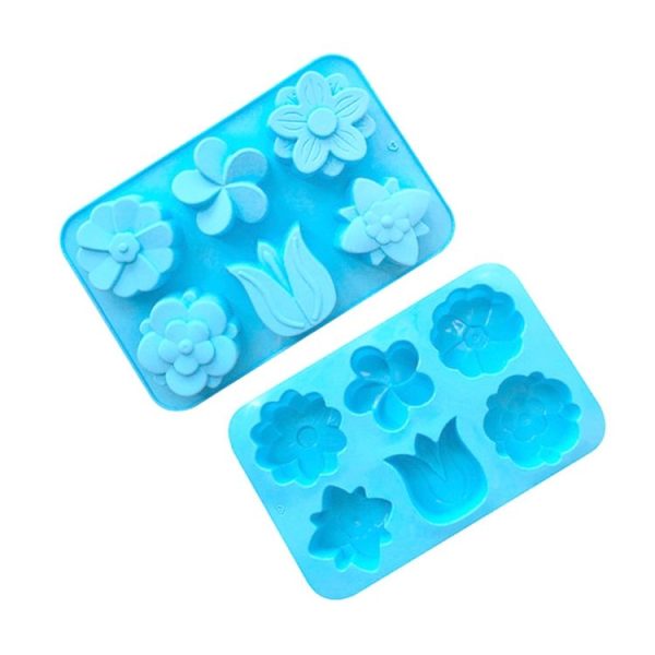 6 Grids Flower Silicone Baking Cake Molds DIY Handmade Soap Mould (Light Blue) - Image 2