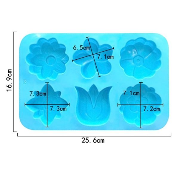 6 Grids Flower Silicone Baking Cake Molds DIY Handmade Soap Mould (Light Blue) - Image 3