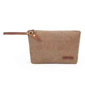 Portable Canvas Bag Large Capacity Washing Bag Cosmetics Storage Bag (Khaki)