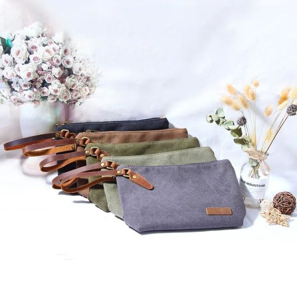 Portable Canvas Bag Large Capacity Washing Bag Cosmetics Storage Bag (Khaki) - Image 2