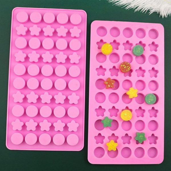 50 Grids Round Pentagram Chocolate Fondant Drip Cookie Molds DIY Jelly Pudding Mould (Pink) - Image 4