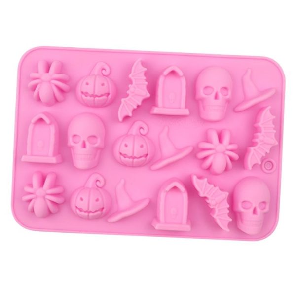 18 Grids Halloween Skull Chocolate Silicone Molds DIY Cake Decoration Mould (Pink)