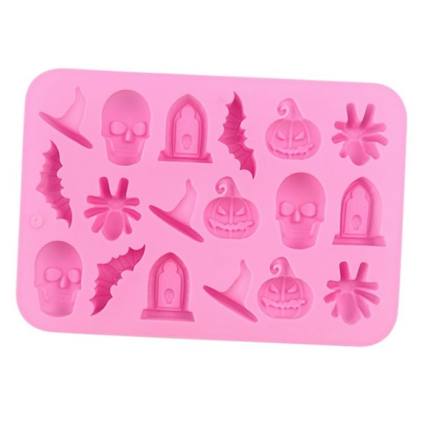 18 Grids Halloween Skull Chocolate Silicone Molds DIY Cake Decoration Mould (Pink) - Image 2