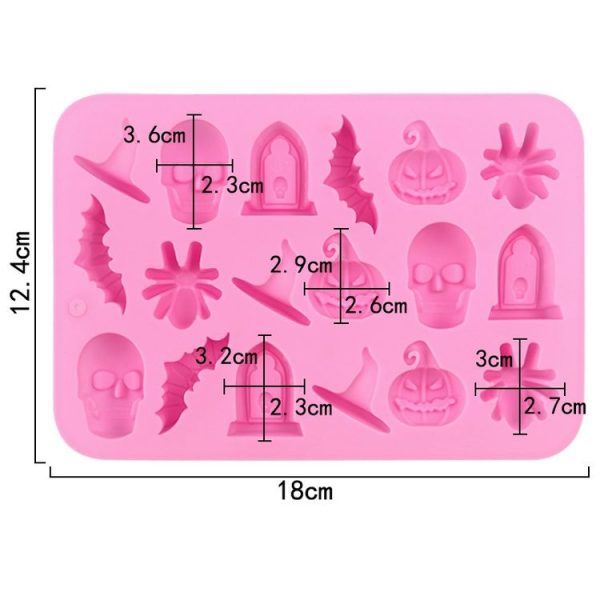 18 Grids Halloween Skull Chocolate Silicone Molds DIY Cake Decoration Mould (Pink) - Image 3