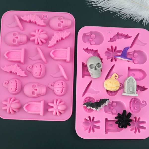 18 Grids Halloween Skull Chocolate Silicone Molds DIY Cake Decoration Mould (Pink) - Image 4