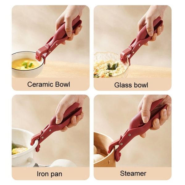 Household Anti-Scald Dish Clip Kitchen Non-Slip Insulated Plate Holder (Rose Red) - Image 7