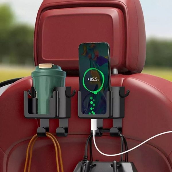 2pcs Car Multifunctional Cup Holder Storage Hook Mobile Phone Holder (Black) - Image 6