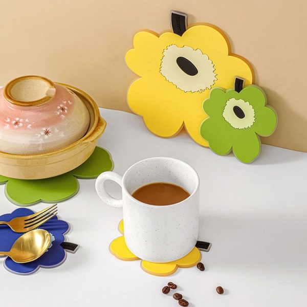 2pcs / Set Household Leaf Heat Insulation Mat Kitchen High Temperature Resistant Baking Placemats, Style: Green Small - Image 2