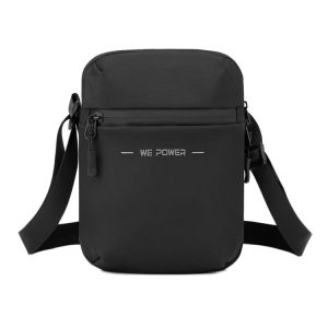 WEPOWER Men Single Shoulder Bag Simple Business Casual Crossbody Bag (Black)
