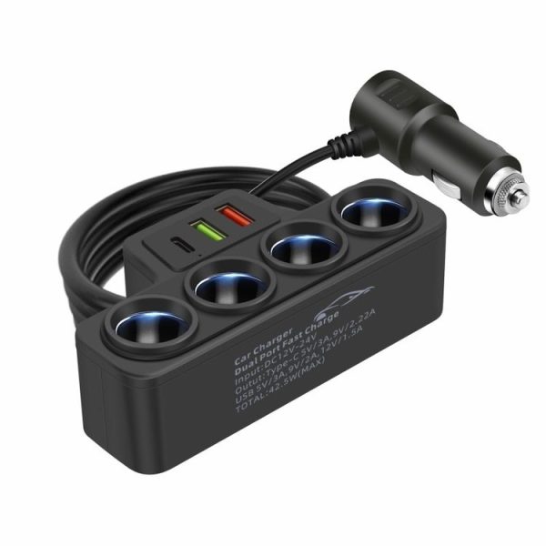 1 to 4 Q3.0 Car Cigarette Lighter Fast Charging 120W Car Conversion Plug (BY-1369)