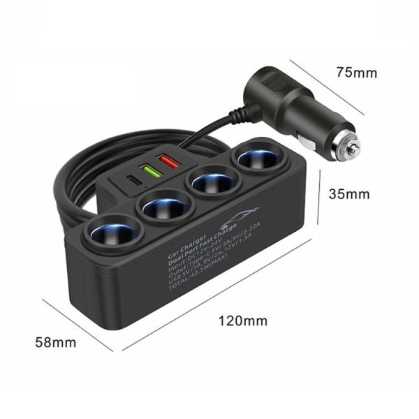 1 to 4 Q3.0 Car Cigarette Lighter Fast Charging 120W Car Conversion Plug (BY-1369) - Image 2