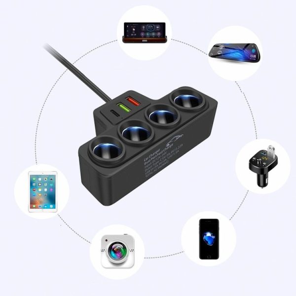 1 to 4 Q3.0 Car Cigarette Lighter Fast Charging 120W Car Conversion Plug (BY-1369) - Image 4