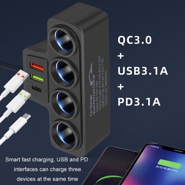 1 to 4 Q3.0 Car Cigarette Lighter Fast Charging 120W Car Conversion Plug (BY-1369) - Image 6
