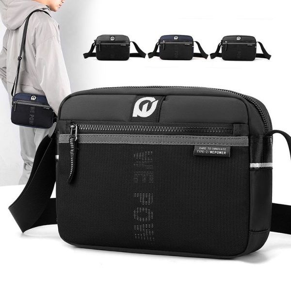 WEPOWER Men Outdoor Casual Nylon Crossbody Bag Single Shoulder Satchel (Black) - Image 2
