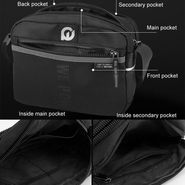 WEPOWER Men Outdoor Casual Nylon Crossbody Bag Single Shoulder Satchel (Black) - Image 5