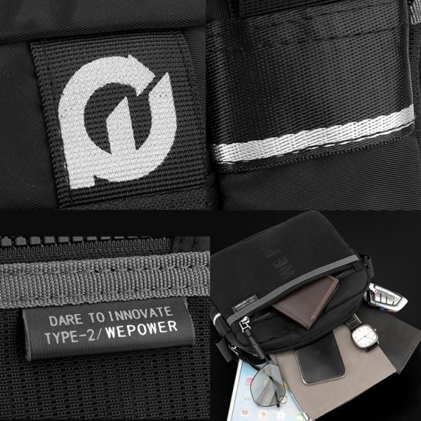 WEPOWER Men Outdoor Casual Nylon Crossbody Bag Single Shoulder Satchel (Black) - Image 6