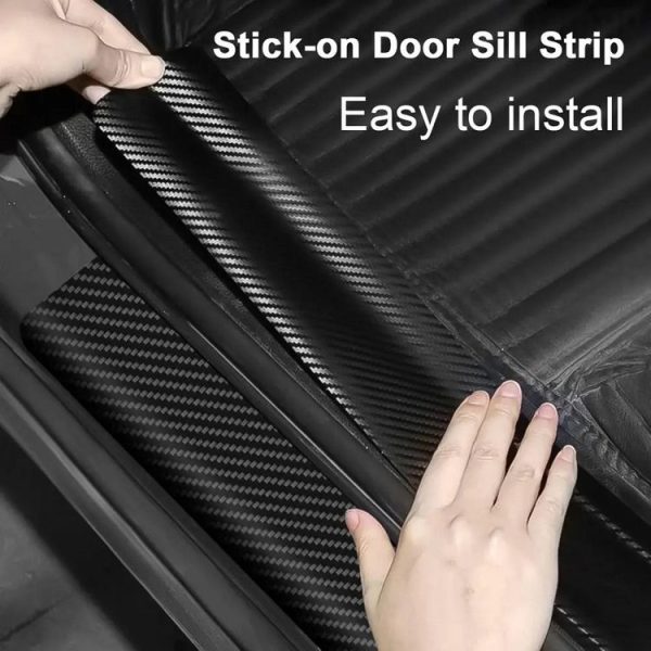 4pcs / Set Car Door Sill Strip PVC Anti-scratch Anti-dirt Protective Film (Carbon Fiber Black) - Image 6