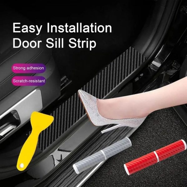4pcs / Set Car Door Sill Strip PVC Anti-scratch Anti-dirt Protective Film (Carbon Fiber Black) - Image 7
