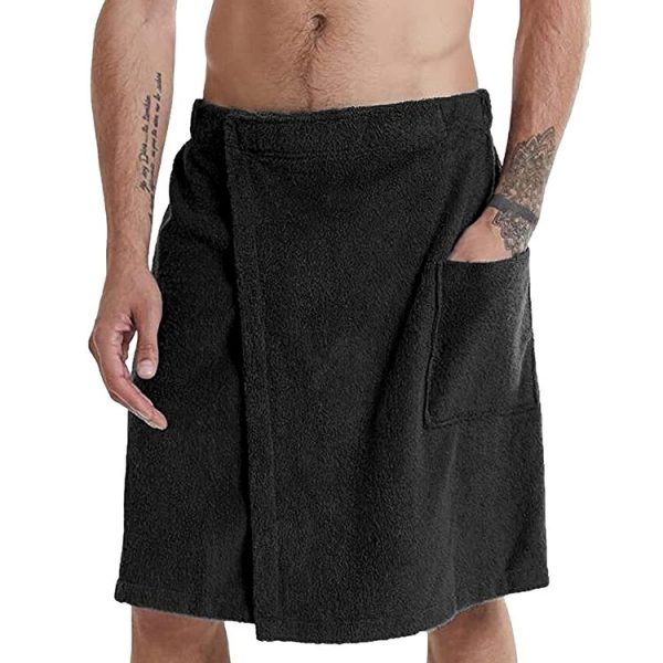 Adjustable Sticky Beach Towel Shower Room Men Wearable Bathrobe with Pockets, Size: M (Black)