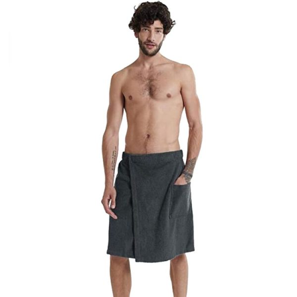 Adjustable Sticky Beach Towel Shower Room Men Wearable Bathrobe with Pockets, Size: M (Black) - Image 2