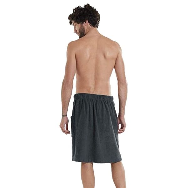Adjustable Sticky Beach Towel Shower Room Men Wearable Bathrobe with Pockets, Size: M (Black) - Image 3