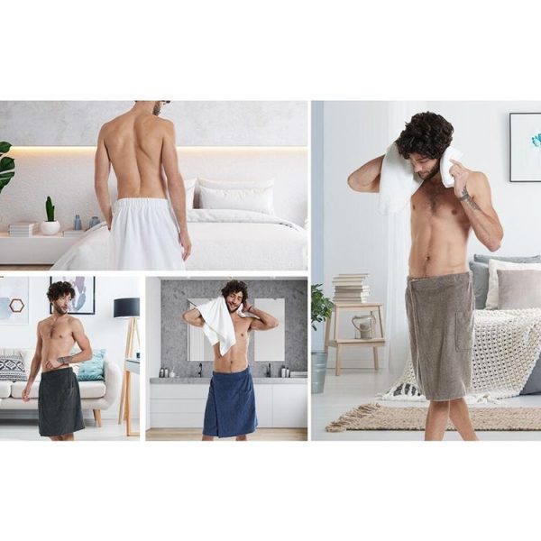 Adjustable Sticky Beach Towel Shower Room Men Wearable Bathrobe with Pockets, Size: M (Black) - Image 7