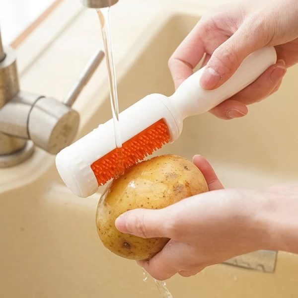 2 In 1 Peeler With Cleaning Brush Household Fruit Potato Vegetable Peeler (White) - Image 2