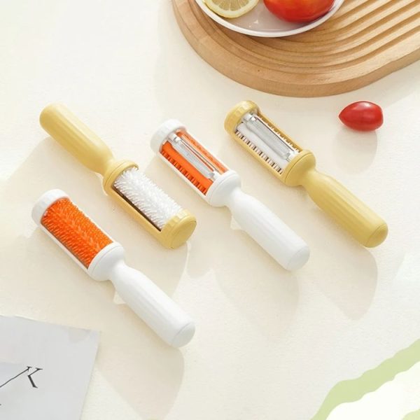 2 In 1 Peeler With Cleaning Brush Household Fruit Potato Vegetable Peeler (White) - Image 3