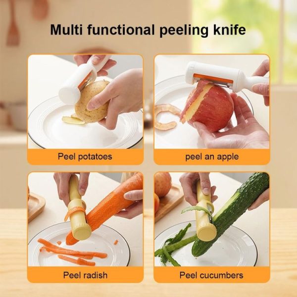 2 In 1 Peeler With Cleaning Brush Household Fruit Potato Vegetable Peeler (White) - Image 6