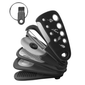 6 In 1 Stackable Kitchen Gadgets Melon Peeler Herb Chopper Garlic Grater Can Opener Pizza Cutter (Black)