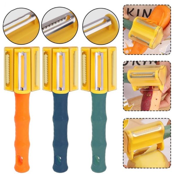 3-in-1 Household Kitchen Vegetable and Fruit Stainless Steel Peeling Knife (Green) - Image 2
