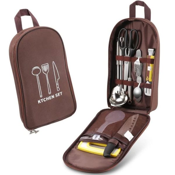 Outdoor Camping Kitchen Utensils Portable Storage Bag Picnic Flatware Supplies (Khaki) - Image 2