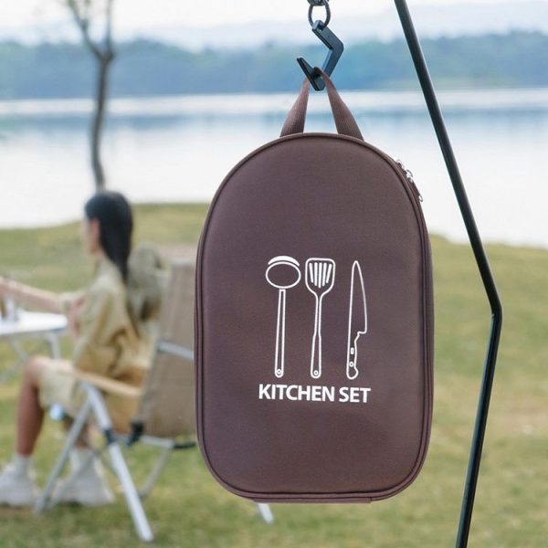 Outdoor Camping Kitchen Utensils Portable Storage Bag Picnic Flatware Supplies (Khaki) - Image 5