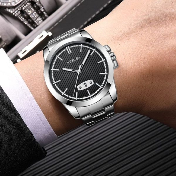 HELEI H9026A-G Men Waterproof Quartz Watch Stainless Steel Calendar Automatic Display Watch (Black) - Image 2