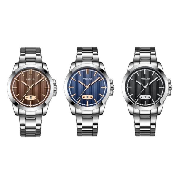 HELEI H9026A-G Men Waterproof Quartz Watch Stainless Steel Calendar Automatic Display Watch (Black) - Image 3