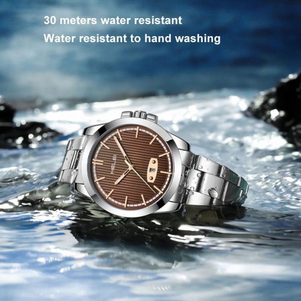 HELEI H9026A-G Men Waterproof Quartz Watch Stainless Steel Calendar Automatic Display Watch (Black) - Image 4
