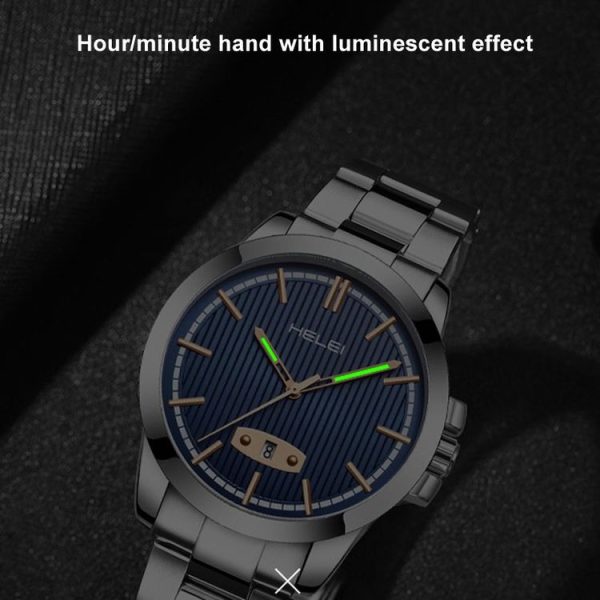 HELEI H9026A-G Men Waterproof Quartz Watch Stainless Steel Calendar Automatic Display Watch (Black) - Image 5