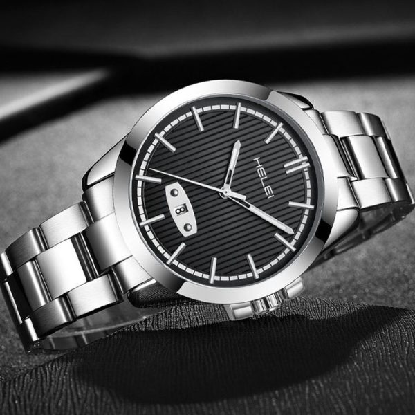 HELEI H9026A-G Men Waterproof Quartz Watch Stainless Steel Calendar Automatic Display Watch (Black) - Image 6