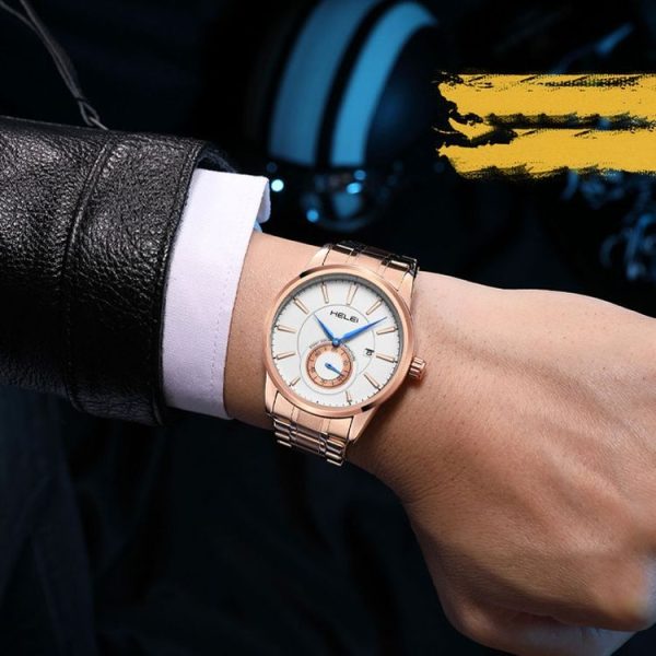 HELEI H9009B-G Night Light Waterproof Men Quartz Watch (Rose Gold White) - Image 2