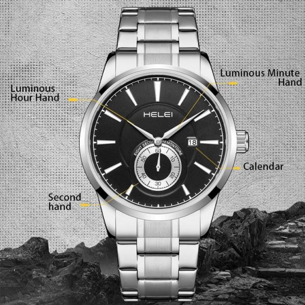 HELEI H9009B-G Night Light Waterproof Men Quartz Watch (Rose Gold White) - Image 3