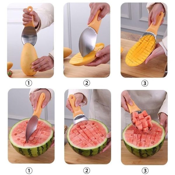 Mango Slicing and Dicing Tool Multifunctional Stainless Steel Fruit Peel Separator (1pcs) - Image 5