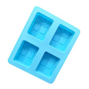 4 Grids Square Tree Silicone Cake Molds Home DIY Handmade Soap Mould (Light Blue)