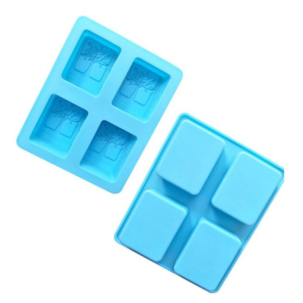 4 Grids Square Tree Silicone Cake Molds Home DIY Handmade Soap Mould (Light Blue) - Image 2