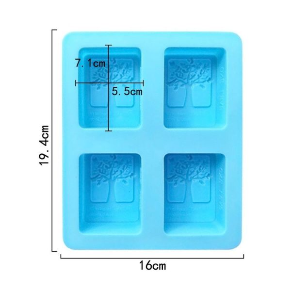 4 Grids Square Tree Silicone Cake Molds Home DIY Handmade Soap Mould (Light Blue) - Image 3