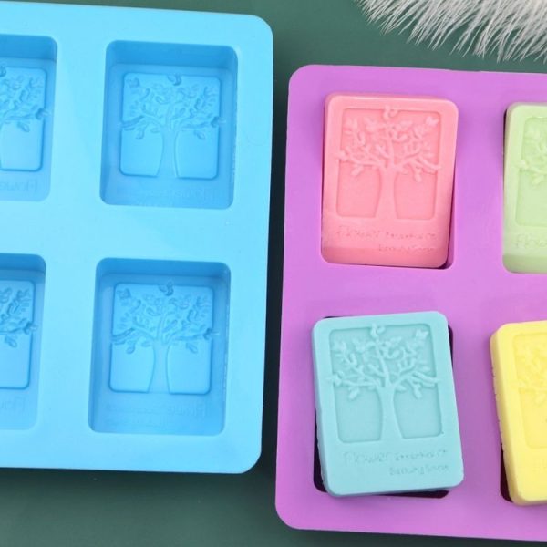 4 Grids Square Tree Silicone Cake Molds Home DIY Handmade Soap Mould (Light Blue) - Image 4